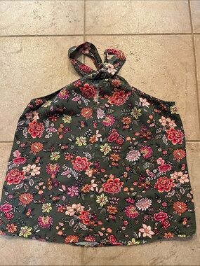 LOFT Olive Green Floral Halter Top